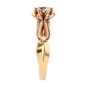 Anillo de Compromiso de Plata de Ley con Diamante y Zafiro de 1.50CT en Oro de 14K, Anillo de Boda con Banda Dividida y Corte de Bisel, Joyería Fina Vintage - Product Image 4
