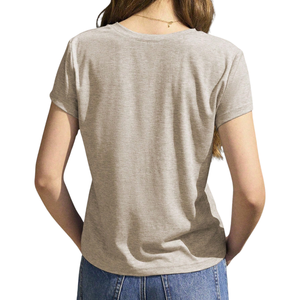 Camiseta de Mujer con Cuello en V, Bordada, 100% Algodón Jersey, Manga Corta, Color Sólido, Bordado de Lazo, Informal, Top de Verano - Product Image 2