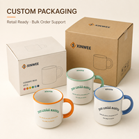 Mug en céramique personnalisé avec bord et anse colorés, style émail rétro, tasse imprimée pour cadeaux, vente au détail et vente en gros sous marque privée