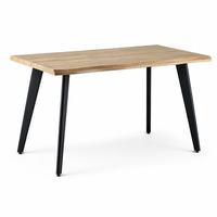 Table à manger moderne en bois clair, plateau rectangulaire en MDF, pieds en métal noir, style nordique, pour la maison, la cuisine, le restaurant, 6 places