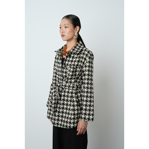 Giacca/Camicetta Nera da Donna con Motivo Pied-de-Poule, Senza Fodera, con Tasche, Accessorio Moda per la Stagione Invernale - Product Image 2