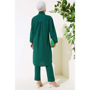 <b>Metal</b> <b>Buttoned</b> Long Tunic 2 Piece Set Emerald - Product Image 1