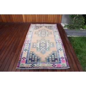 Alfombra de 3.7x7.7 pies, Alfombra Turca Vintage, Alfombra de Lana Azul - Product Image 1