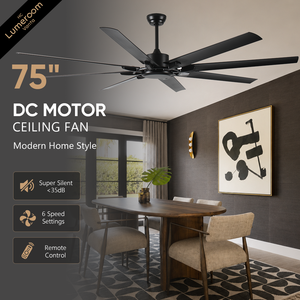 75 Inch Industrial <b>Ceiling</b> Fan No <b>Light</b> with <b>Remote</b>, Large DC Motor <b>Ceiling</b> Fan for Garage Patio Shop - Product Image 1