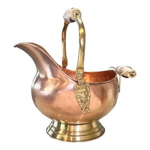 Antique style copper coal bucket <b>for</b> <b>fireplace</b> decor and functional use in storing and carrying coal or <b>wood</b> indoors - Product Image 1