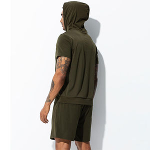 2024 nouveau deux pièces automne Sport tenues Joggers survêtement hommes Streetwear à manches courtes vêtements de sport à capuche Shorts grande taille genou - Product Image 6