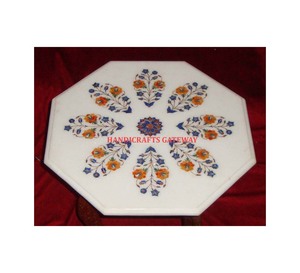 Forma octogonal diseño creativo hecho a mano pulido mezcla incrustaciones flor trabajo blanco mármol incrustaciones mesa de centro decoración de jardín - Product Image 1