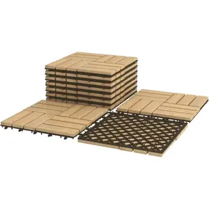 Acacia Wood Interlocking Patio Deck Tiles Traditional Design Smooth Finish Tools-Free Assembly for <b>Outdoor</b> <b>Flooring</b> Basements - Product Image 1