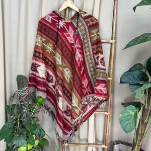 Geometric <b>Poncho</b> in Yak <b>Wool</b> Blend Hand Woven Urban Hygge Warm with Hood and Pockets for Him and Her - Product Image 1