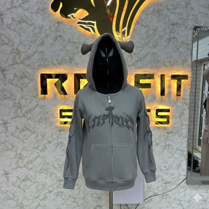 Sweat à capuche Zipup blanc surdimensionné 600 500 Gsm bouffée impression sweats à capuche à fermeture éclair complète hommes coton lourd Boxy personnalisé recadrée sweat à capuche zippé - Product Image 1