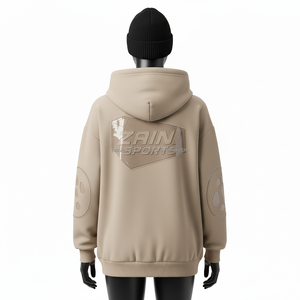 Sudadera con capucha de gran tamaño para mujer, Sudadera con capucha GSM de algodón y poliéster, Sudadera con capucha Beige suave con logotipo 3D Puff, sudadera básica personalizada para mujer - Product Image 2