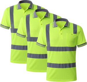Polo à manches courtes en polyester personnalisé avec logo, grande taille, haute visibilité, imperméable, antistatique, impression UV pour les travailleurs de la construction et des routes - Product Image 1