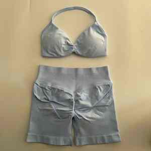 Top cintura alta entrenamiento Scrunch pantalones cortos conjunto deportivo Fitness ropa deportiva conjuntos de mujer 2 piezas conjunto mujer Yoga traje gimnasio sin costuras - Product Image 2