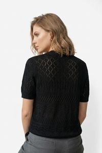 Cárdigan de Algodón Orgánico con Cuello en V para Mujer - Cárdigan de Punto Calado de Manga Corta - Blusa Sostenible con Botones - Product Image 3