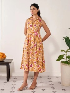 เดรสผ้าฝ้ายพิมพ์ลายดอกไม้ทำด้วยมือเป็นมิตรต่อสิ่งแวดล้อมสำหรับผู้หญิงชุดเดรสลำลองและปาร์ตี้สำหรับงานแต่งงานในฤดูร้อน - Product Image 4