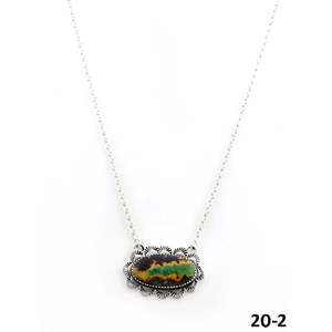 Collier style Southwest en turquoise et argent sterling, motif fleur et chiffres serti clos, chaîne à maillons, bijoux religieux - Product Image 1