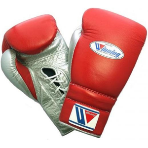 Gants de boxe à lacets Winning, rouge argent, cuir véritable de qualité supérieure, gants d'entraînement de combat professionnels, gants de sparring, 8oz 10oz 12oz 14oz 16oz - Product Image 1