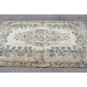 พรมขนสัตว์สีเบจสีน้ำตาล5.5x9.2ฟุตคลาสสิกดีไซน์แบบเย็บปะติดปะต่อกันแบบตุรกีสำหรับห้องนั่งเล่นห้องนอนห้องโถงทำจากยางทรงสี่เหลี่ยม - Product Image 3