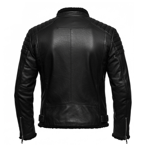 แจ็กเก็ตมอเตอร์ไซด์หนังแกะสีดำกันลมสำหรับนักขี่จักรยานลายสีเงินพร้อมเกราะป้องกันด้านใน - Product Image 3