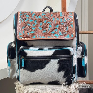 2025 Multi-Functional Large Capacity <b>Floral</b> Cowhide <b>Backpack</b> Hand Tooled Leather Travel Hiking Diaper Rucksag Bag for Women's - Product Image 1