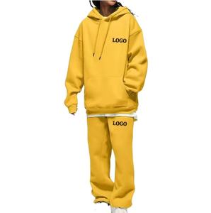 Conjunto de pantalones de chándal holgados para mujer, chándal personalizado de algodón de alta calidad, chándal de gran tamaño, chándales Unisex en blanco de peso pesado, 500gsm - Product Image 3