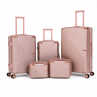Ensemble de bagages de luxe en ABS à coque rigide avec logo personnalisé OEM, 5 pièces, valise de voyage légère à roulettes lisses avec serrure intelligente en aluminium