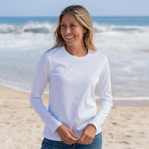 Camiseta de Manga Larga Blanca para Mujer, 100% Algodón Orgánico Preencogido, Certificación GOTS, Ajuste Suave Premium para Verano - Product Image 3