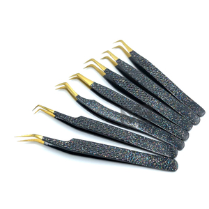Noir avec pince à épiler spéciale pour extension de cils enduite de paillettes multiples personnalisation diamant poignée marque privée acier inoxydable - Product Image 1