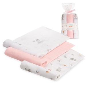 SWADDLES 80X80-PACK3 Motif tissé de dessins animés forêt jungle ROSE Mod. Forêt jungle - Product Image 1