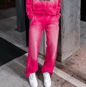Pantalon de survêtement vintage personnalisé pour homme, pantalon pour homme lavé avec strass latéraux, pantalon baggy cargo en coton éponge français pour homme - Product Image 4