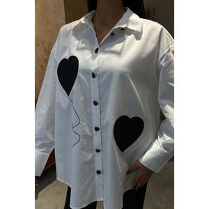 Chemise en popeline oversize avec broderie en forme de cœur et détails boutonnés, collection 3430 - Product Image 6