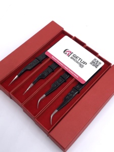Pince à épiler professionnelle pour extensions de cils, en acier inoxydable de haute qualité, durable, antimagnétique, à pointe courbée argentée, revêtement noir en poudre - Product Image 4