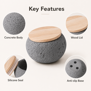 Guci Kremasi Hewan Peliharaan Beton Buatan Tangan, Tempat Abu Kenangan dengan Tutup Kayu untuk Kenang-kenangan Anjing Kucing - Product Image 3