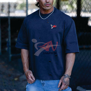 Vente d'usine T-shirts oversize pour hommes T-shirts de sport T-shirts de streetwear tendance T-shirts personnalisés avec broderie - Product Image 3