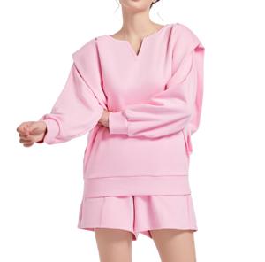 Sweat à capuche rose pour femmes de style modeste de luxe et ensemble de survêtement de couleur contrastée en coton tailles personnalisées 2XL et 3XL Sweet - Product Image 1