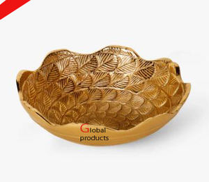 Beau bol de service en métal blanc et doré de forme ronde et élégant pour hôtel restaurant - Product Image 4