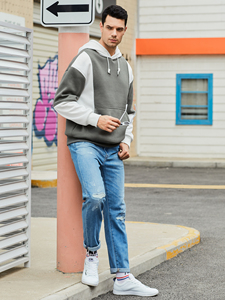 Impression personnalisée hommes épissage à capuche hommes pull décontracté haut à manches longues hommes pull couleur bloqué à capuche - Product Image 3