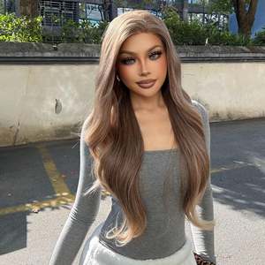 Suzanna-DWY 13x6 Lace Front Free Part Synthetic <b>Wig</b> Balayage Light <b>Brown</b> Blonde Curly Synthetic <b>Wigs</b> - Product Image 2