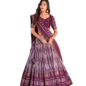 El último diseñador Tussar Silk Digital Printed Lahenga Choli por Fab Zone - Product Image 1