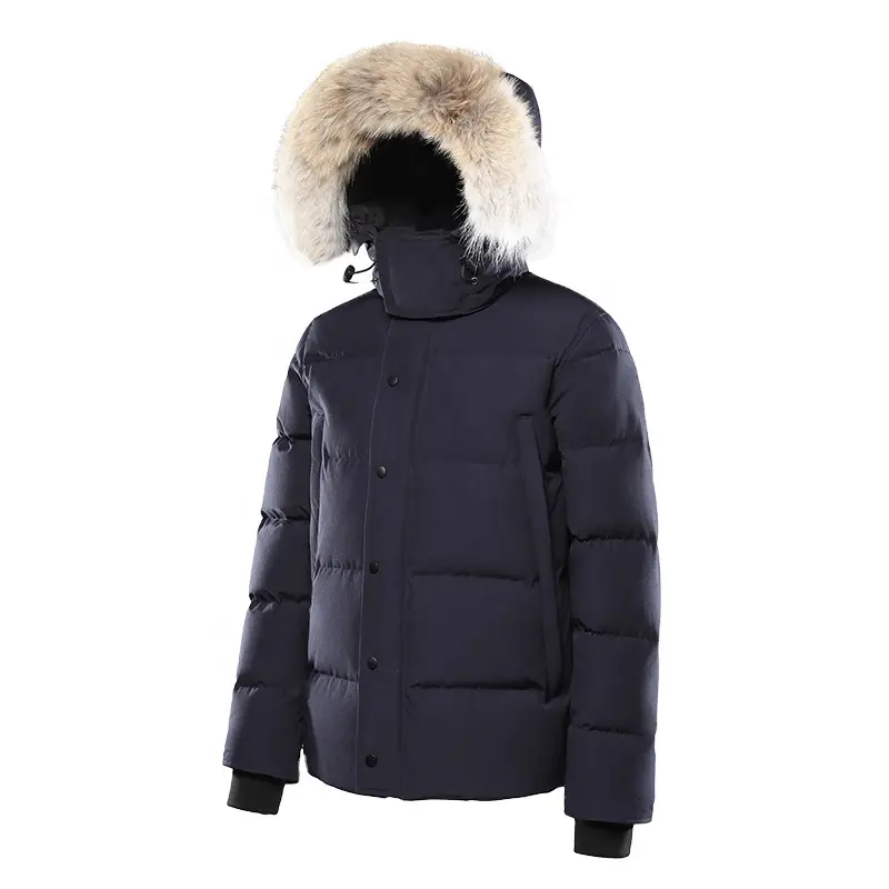 customized logo men fashion real fur hooded 100% Polyester canada men winter puffer jacket for men