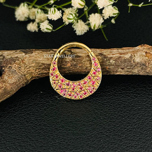 Bijoux fins de piercing en or massif 14 carats avec rubis naturel Zig Zag Septum. - Product Image 5