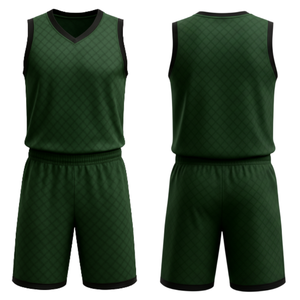 Nuevo Diseño de Uniforme de Baloncesto con Patrón de Diamantes Verde Oscuro - Conjunto Deportivo Personalizado Sublimado con Camiseta de Cuello en V y Pantalones Cortos - Product Image 2