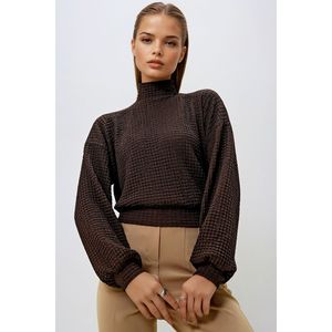 Blusa Crop in crêpe mezza dolcevita nera da donna Prm1274