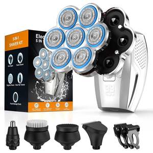 Kit de toilettage 5-en-1, rasoir électrique rechargeable USB, tondeuse à cheveux pour crâne chauve, affichage LED, rasoir rotatif humide/sec, étanche IPX7, cinq lames - Product Image 2