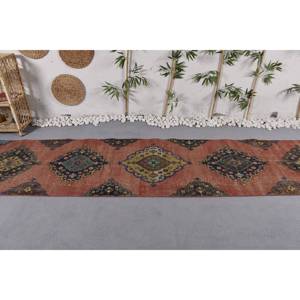 พรมขนสัตว์แนววินเทจแบบดั้งเดิมดีไซน์ปะต่อสีแดงเหลืองยาว2.6x12.6ฟุตสี่เหลี่ยมหนา10มม. สำหรับติดข้างเตียง - Product Image 3