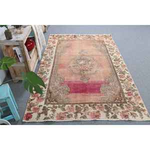 Alfombra de 4.4x6.9 pies, Alfombra Turca Vintage, Alfombra Sólida Rosa Marrón - Product Image 2