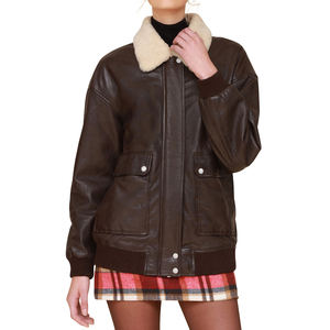 แจ็กเก็ตหนังสำหรับนักขี่จักรยานสำหรับผู้หญิงสีทึบหนังแท้แฟชั่นเสื้อแจ็กเก็ตเชอร์ปาสำหรับ2026 - Product Image 6