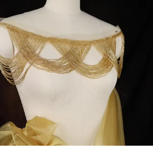 Champagne oro flor Rhinestone apliques cadenas de cristal coser parches de tela para fiesta de baile puesta en escena vestido cuerpo - Product Image 4