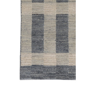 Tapis en laine tissé à la main géométrique classique bleu Contour HWL-450, tapis rectangulaire pour salon, pour la décoration de la maison, pour une utilisation dans le couloir - Product Image 4