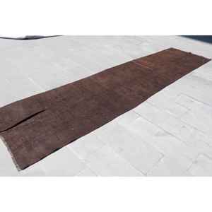 Alfombra turca de 3.3x13.7 pies, alfombra vintage marrón con motivos de plantas y árboles - Product Image 4